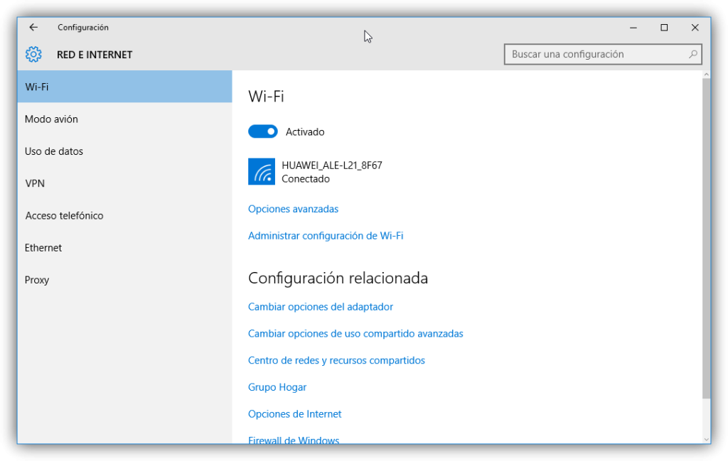 Configuración de red Wi-Fi en Windows 10