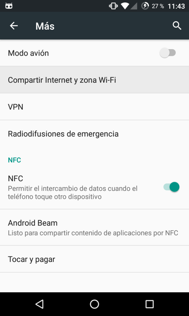Otras opciones de conectividad y Wi-Fi de Android
