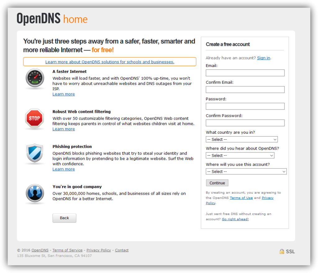 Registro OpenDNS Home